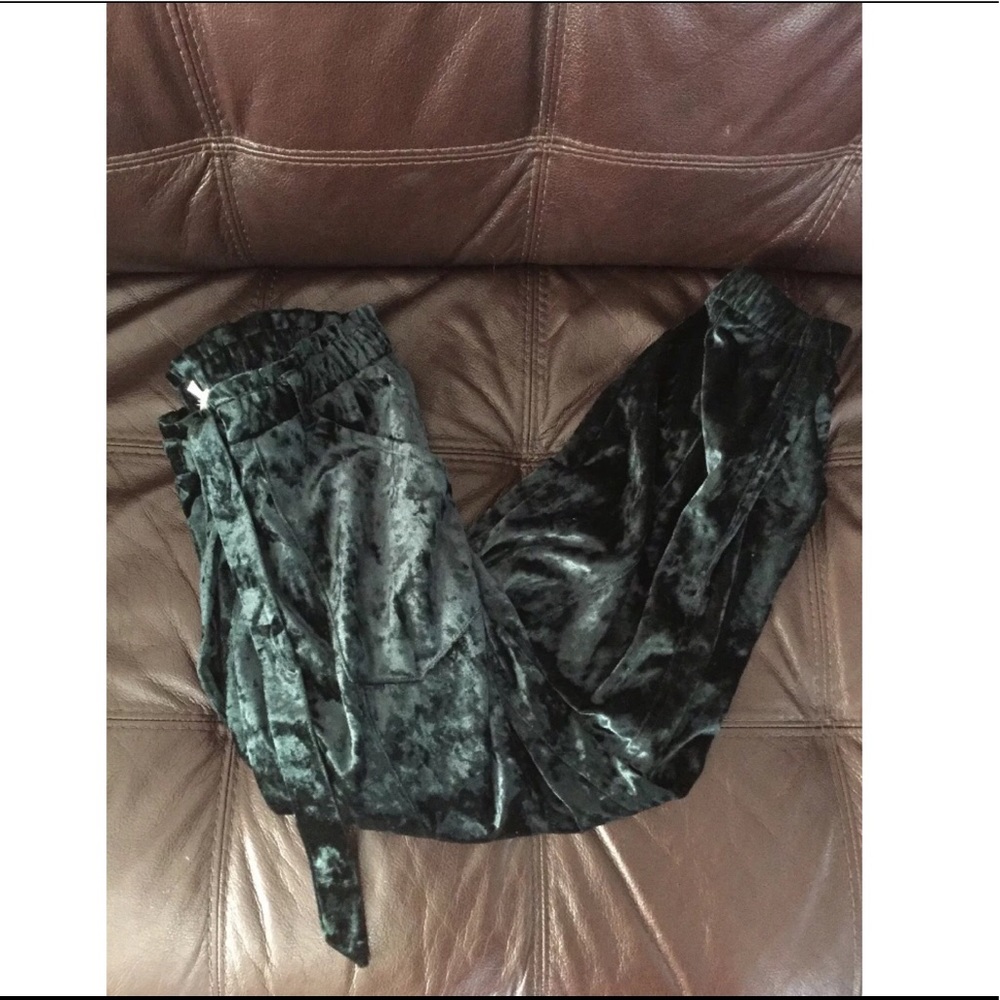 JOLT CRUSHED VELVET JOGGERS GREEN MEDIUM lounge